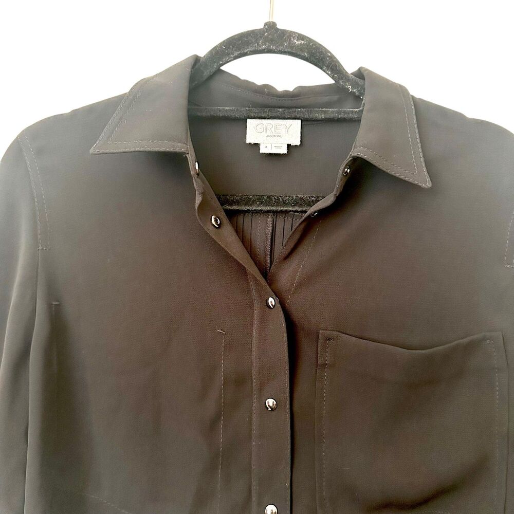 Grey Jason Wu Pleated Cropped Button Down Black N… - image 3